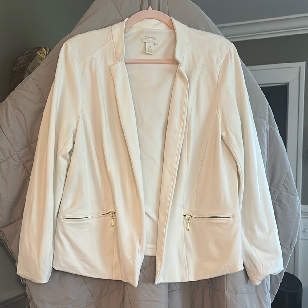 Chico's Cream Blazer Textured Modern Design